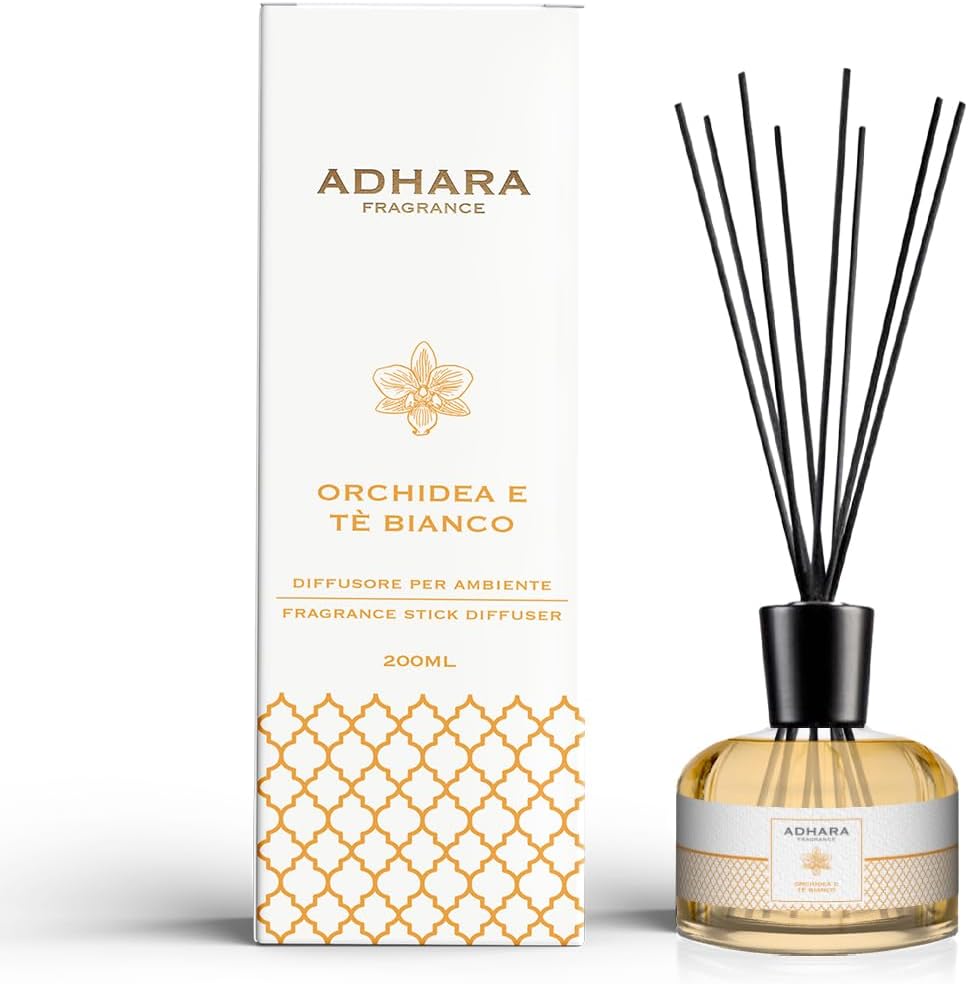 Living diffuser Diffusore di profumo per ambienti 200 ml Fragranza Orchidea e Tè Bianco con bastoncini in legno inclusi