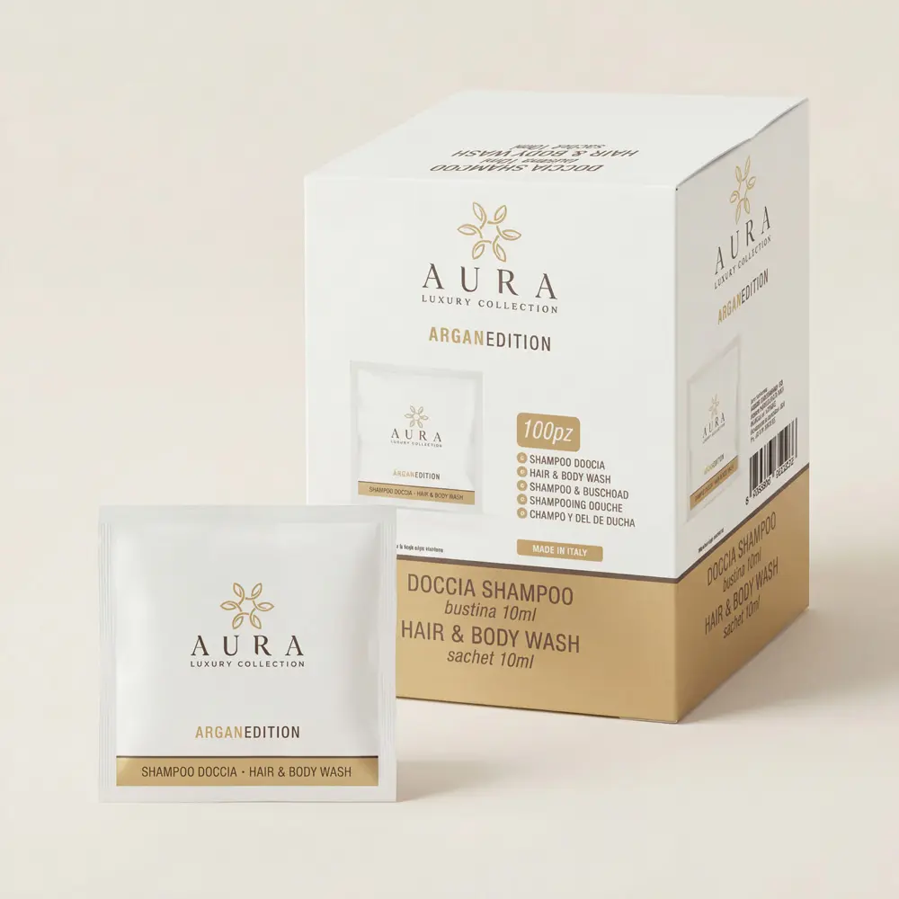 Shampoo Doccia Argan 10 ml Bustina – Linea Cortesia Hotel