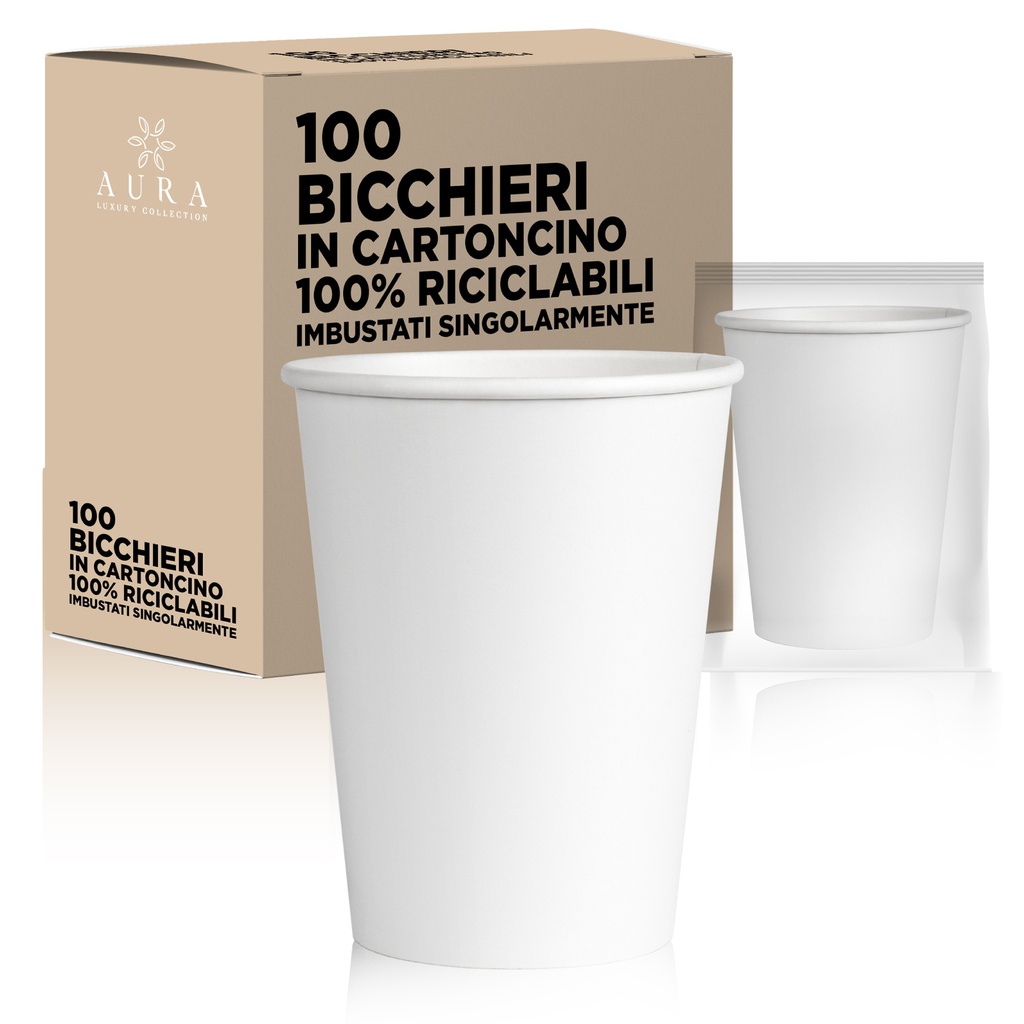 Kit bicchieri bianchi imbustati singolarmente in cartoncino 210 ml
