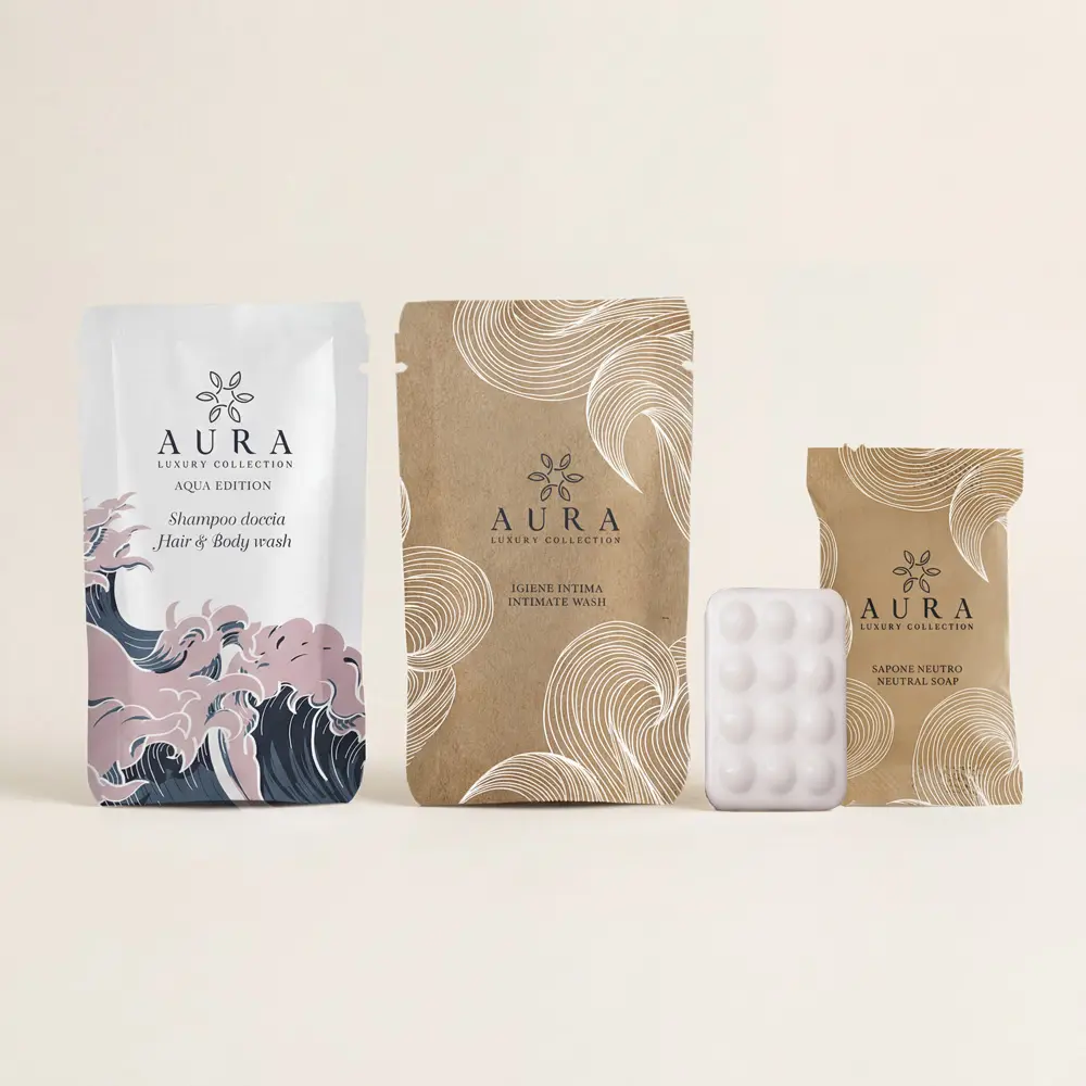 Kit Cortesia Bagno 150 Pezzi per Hotel e B&B - Aqua Edition