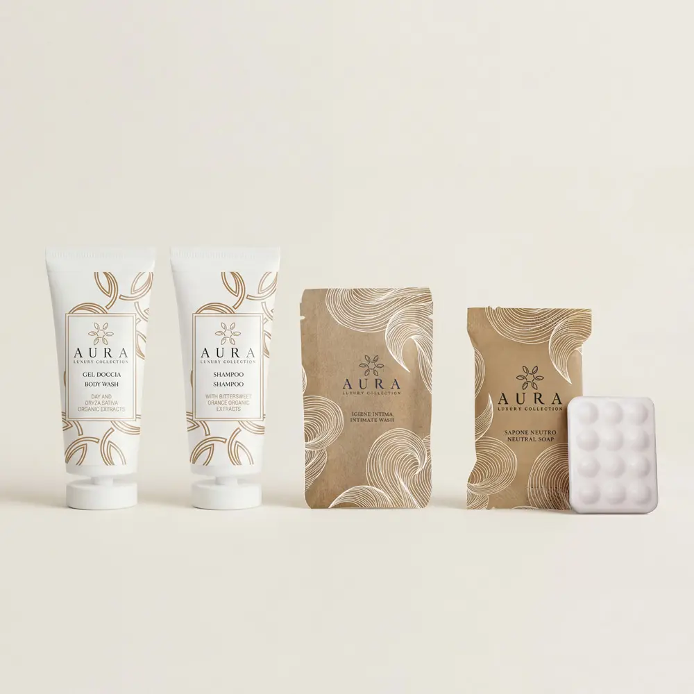 Kit Cortesia Bagno 200 Pezzi per Hotel - Gold Edition