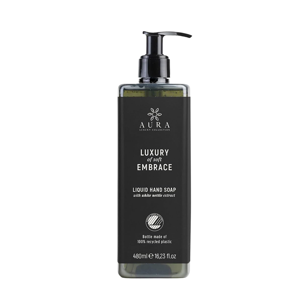 Aura Luxury Collection Kit Sapone Liquido da 480 ML con estratti di ortica in flacone svitabile da 480 ml certificato Nordic Ecolabel