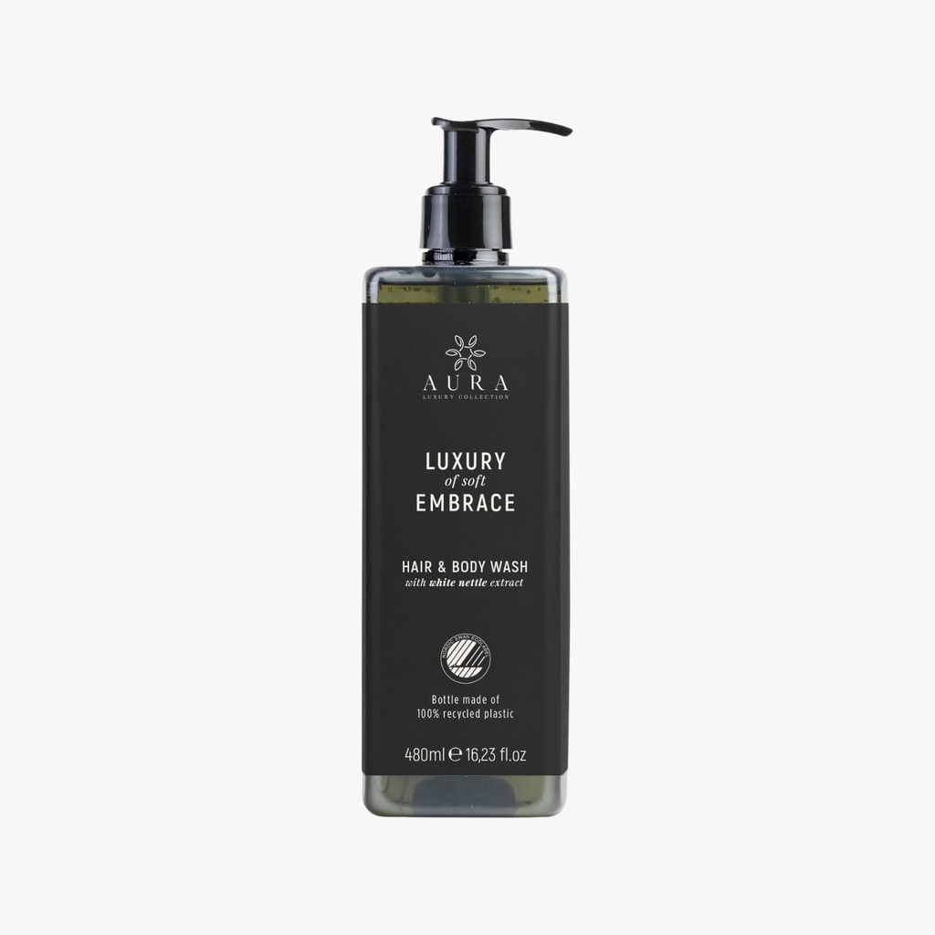 Aura Luxury Collection Kit doccia shampoo con estratti di ortica in flacone svitabile da 480 ml certificato Nordic Ecolabel