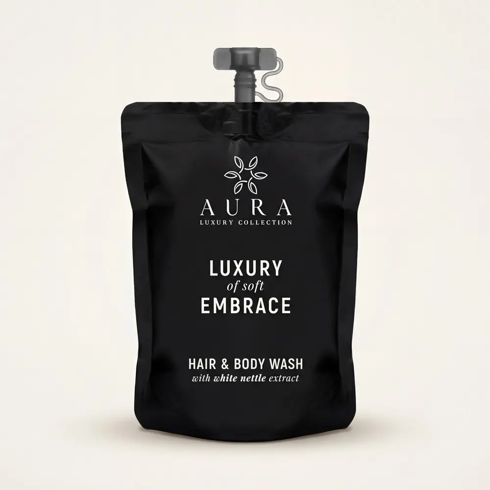 Kit Bustine shampoo doccia stand-up con tappo con estratti di ortica bianca 30 ml Black edition