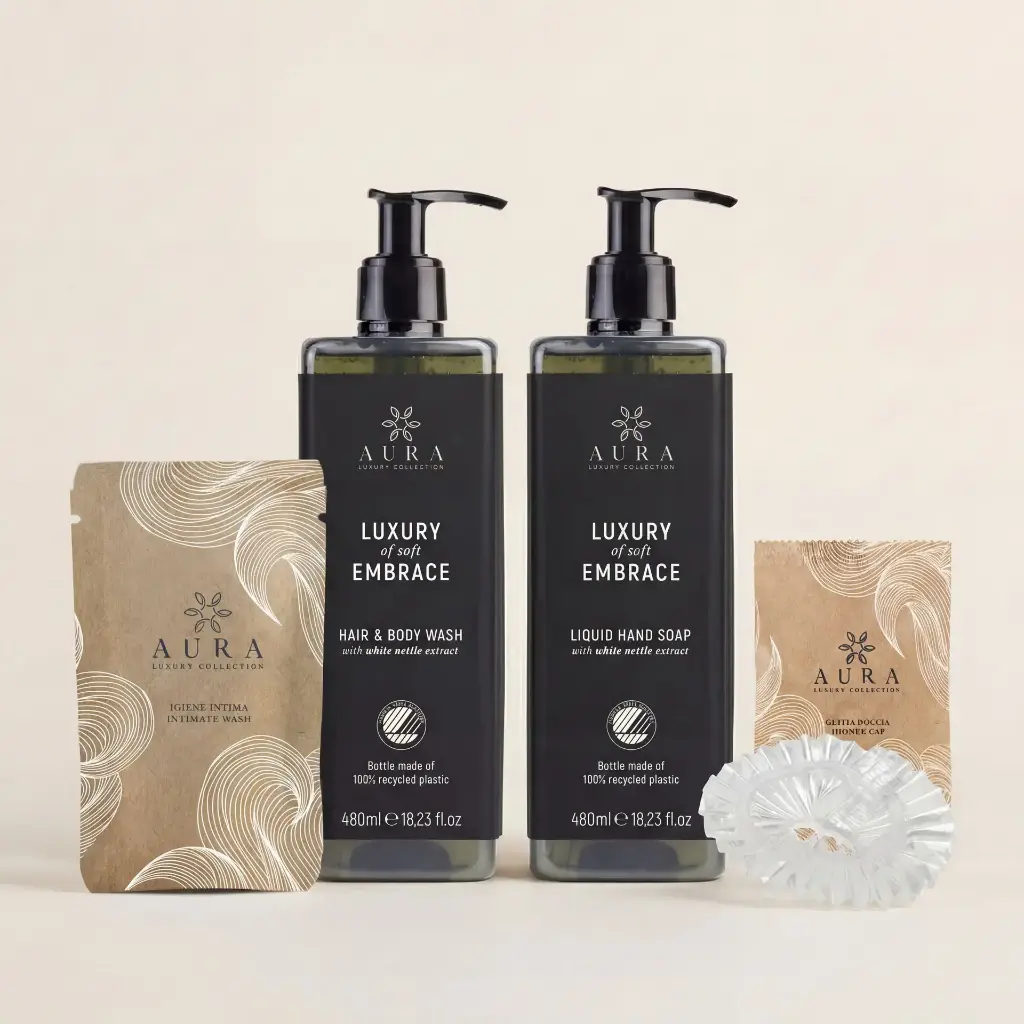 Kit Cortesia Hotel con Dispenser Nordic Swan Ecolabel