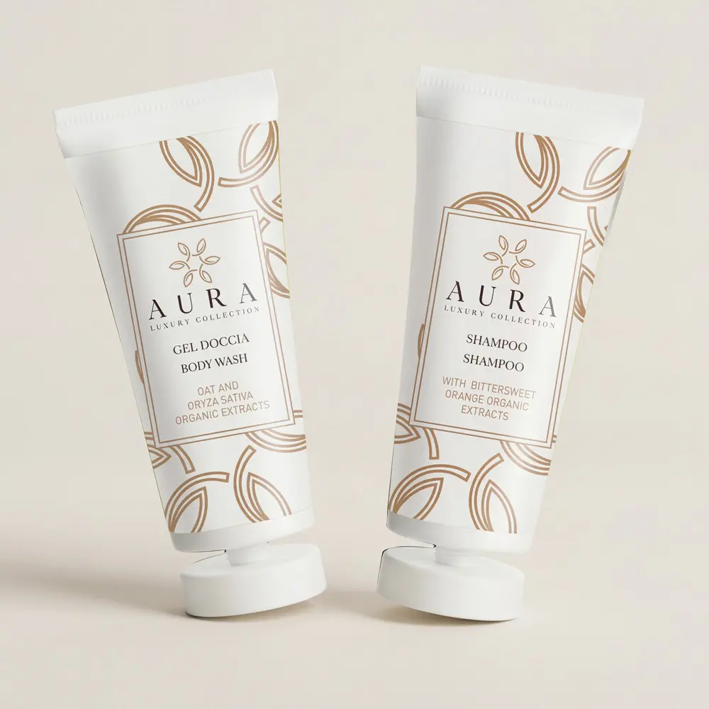 Kit tubi gel doccia 30 ml con estratti biologici di avena e oryza sativa e tubi shampoo con estratti biologici di the nero ed arancio amaro 30 ml