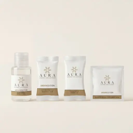 [BUND0165] Kit cortesia bagno da 295 pezzi: 100 Bustine doccia shampoo da 10 ml, 70 flaconi igiene intima da 20 ml, 40 cuffie monouso, 85 saponette da 9 gr e 500 Fasce Garanzia in Omaggio!