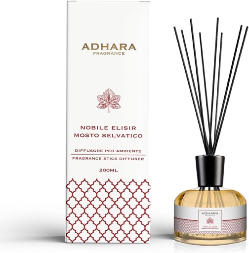 [P0003] Living diffuser Diffusore di profumo per ambienti 200 ml Fragranza Nobile elisir Mosto selvatico con bastoncini in legno inclusi