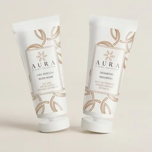 Kit tubi gel doccia 30 ml con estratti biologici di avena e oryza sativa e tubi shampoo con estratti biologici di the nero ed arancio amaro 30 ml